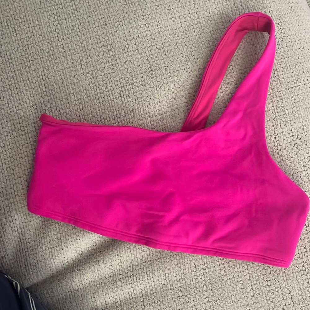 Alo one shoulder pink sports bra